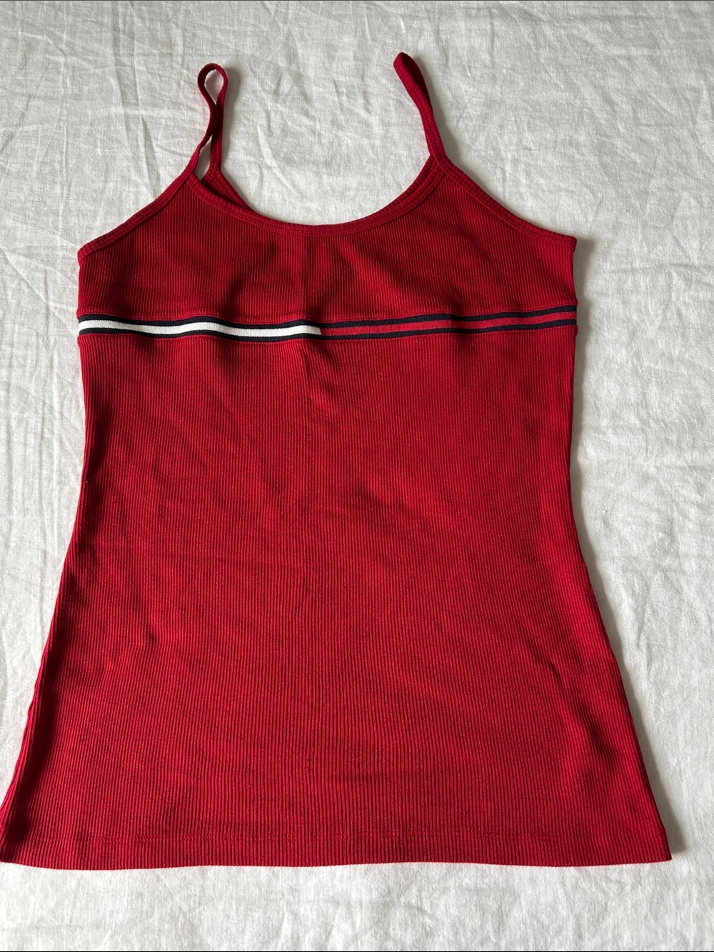 Tommy Hilfiger Vintage Red Ribbed Tank with Navy and White Stripe, Sz. L, New.